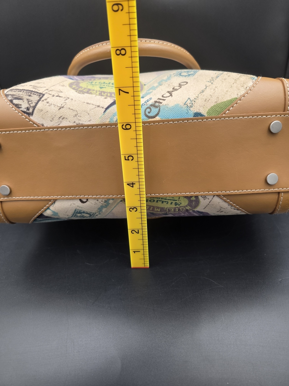 Talbots Tan Trim Postcard Print Canvas Tote - Picture 8 of 15